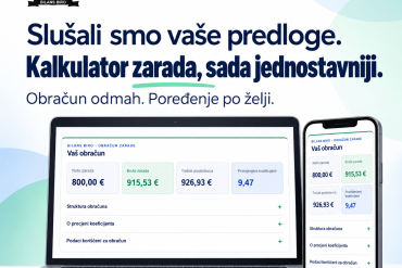 Novi prikaz kalkulatora zarada Bilans Biro na laptopu i telefonu, sa istaknutim rezultatima obračuna.
